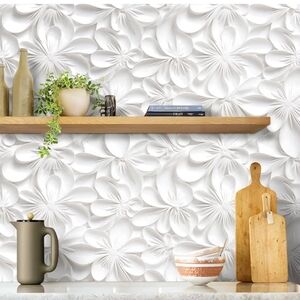 Luxury 3D Illusion White Floral Peel & Stick Wallpaper –1 Roll 175"X278x
